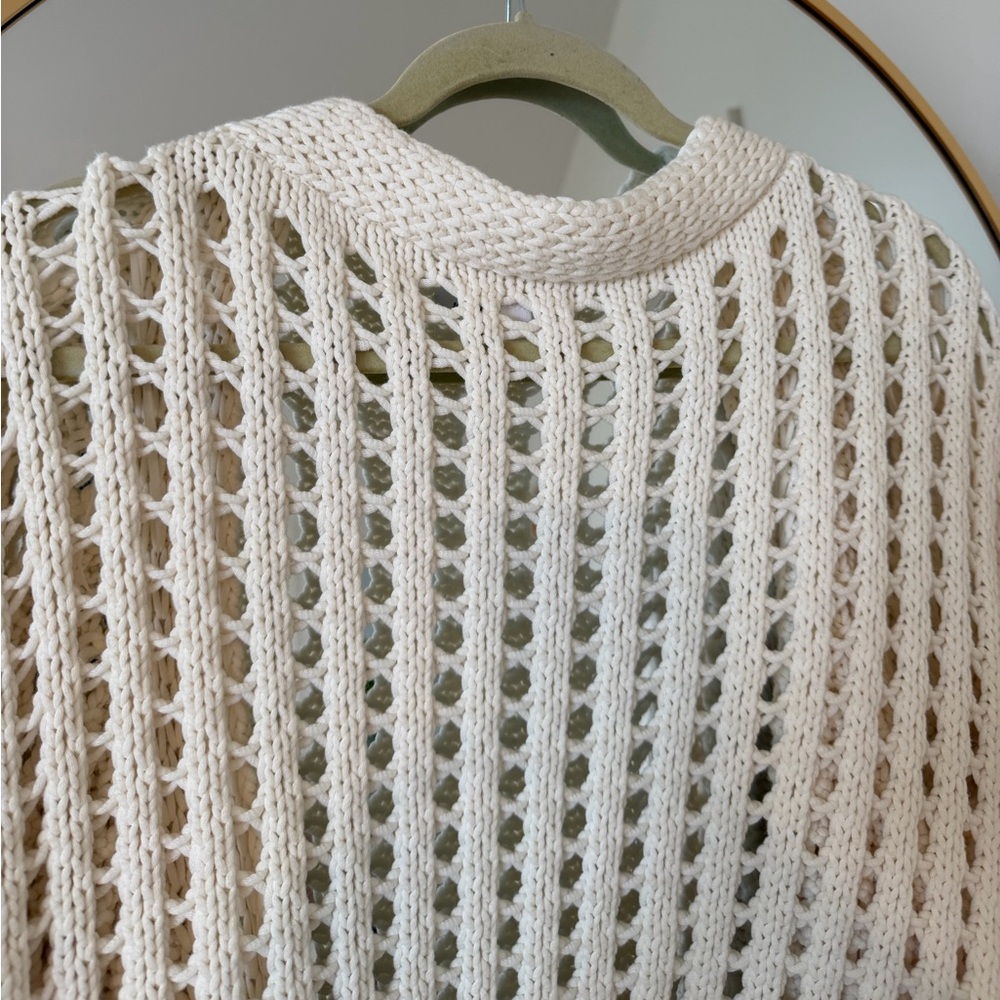 Steve Madden Cream V-Neck Button Front Open-Knit Sweater - Picture 14 of 14